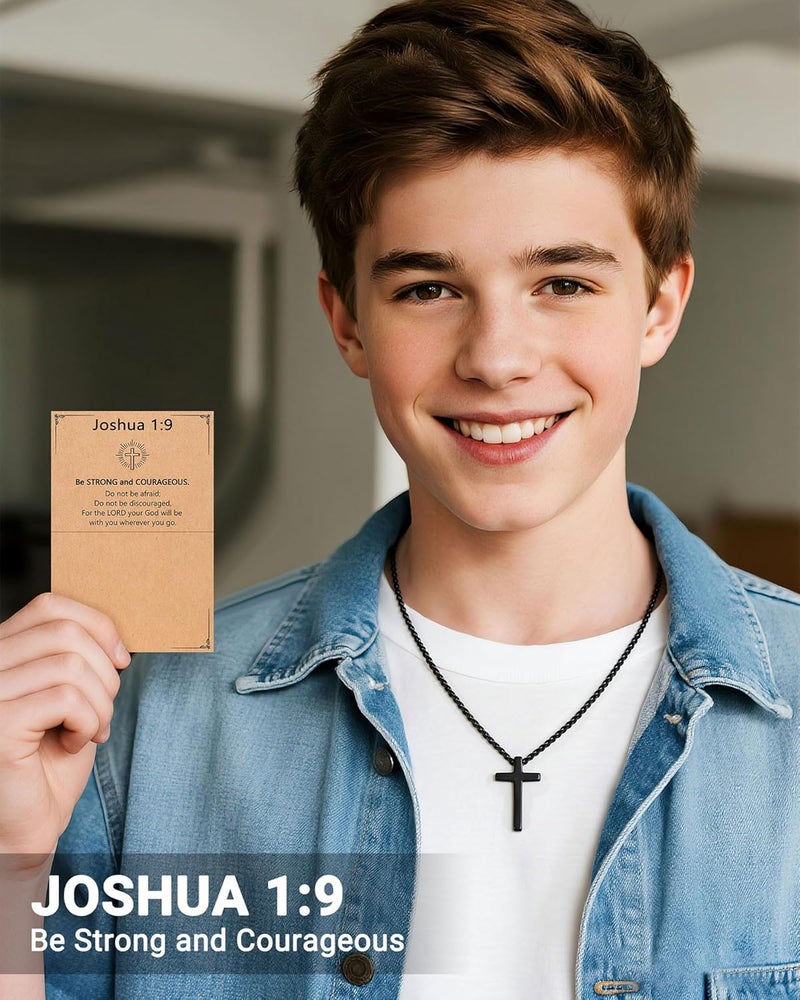 UNGENT THEM Be Strong in Faith – Bible Verse Stainless Steel Cross Necklace for Men Teen Boys Christian Christmas Gifts - Image 4